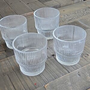 Crate & Barrel Atwell Stackable DOB Ribbed Glass Drinkware Set of 4